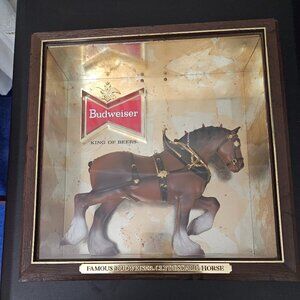 Vtg "Famous Budweiser Clydesdale Horse" Shadow Box Encased in Plastic/Metal Case